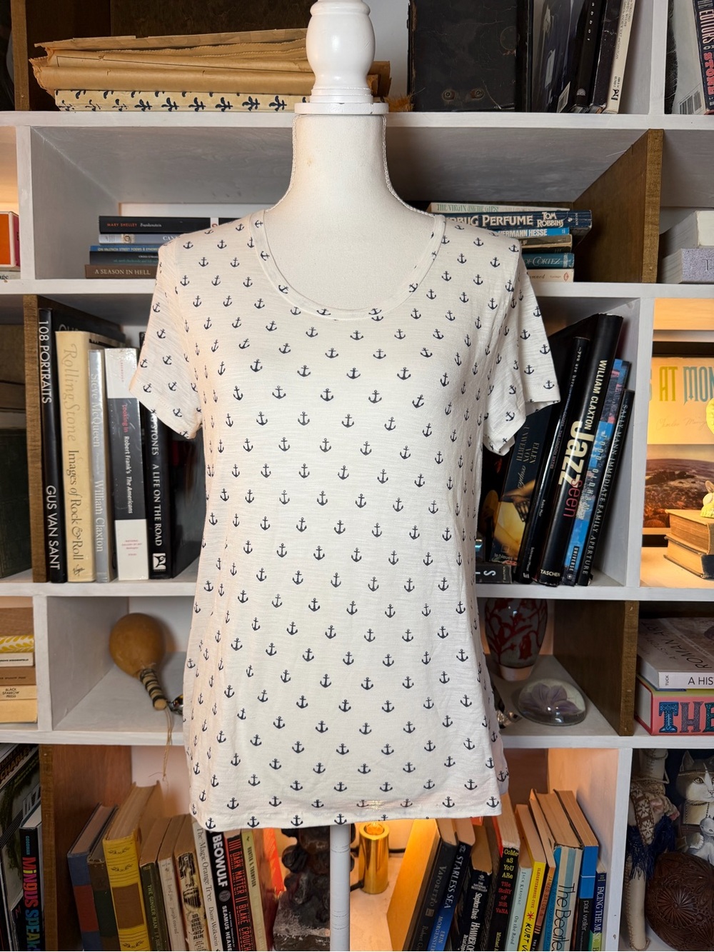 Womens Anchor Print Short Sleeve Tee - White